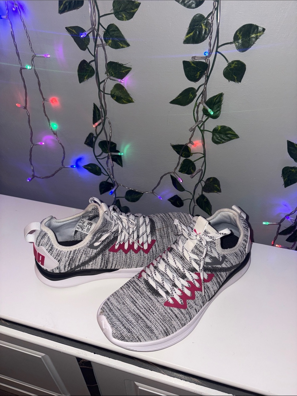 Puma Kids' Gray Knit Sneakers with Pink Accents